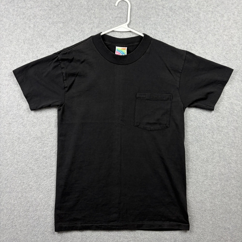 Vintage Blank Pocket T Shirt Mens Small Black Made In USA 90s Single Stitch